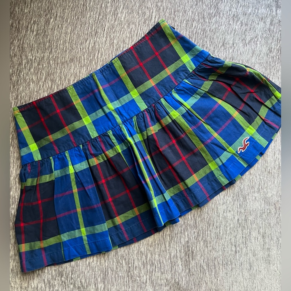 hollister blue/green plaid skirt